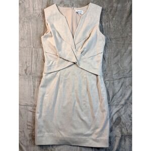 Amy Matto New York Beige Crossover Sheath Dress Size 6 Office Chic Church